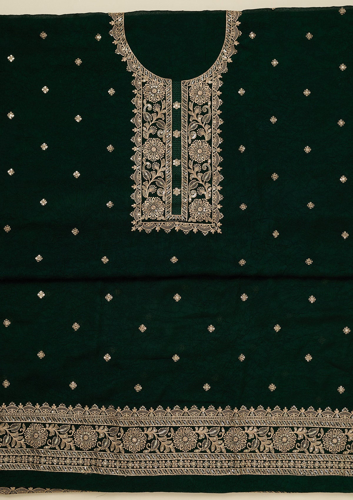 Bottle Green Threadwork Georgette Unstitched Salwar Suit