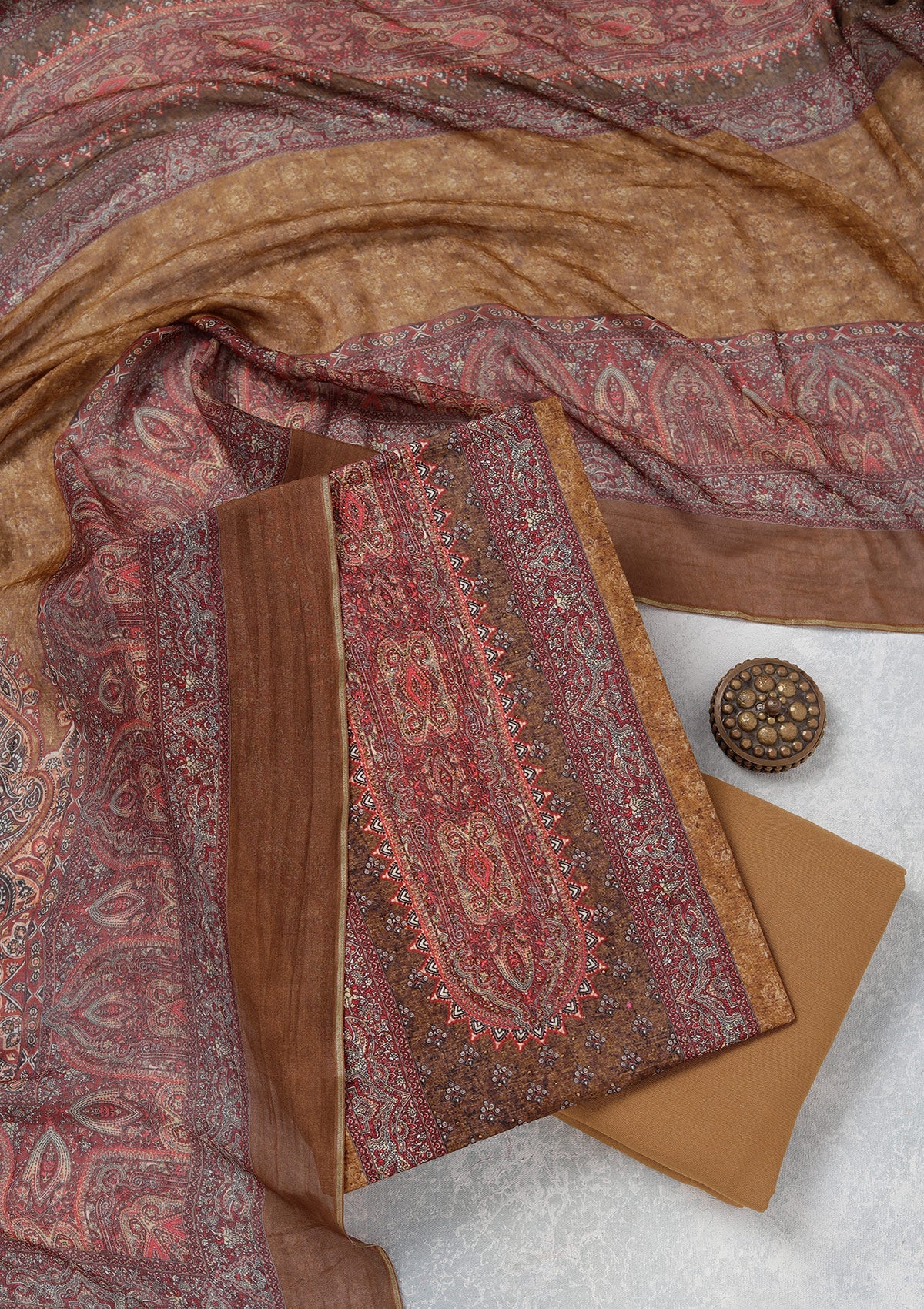 Mustard Zariwork (Gold) Semi Crepe Unstitched Salwar Suit