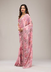 Baby Pink Stonework Satin Saree