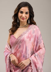 Baby Pink Stonework Satin Saree