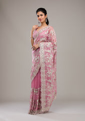 Baby Pink Zariwork Tissue Saree