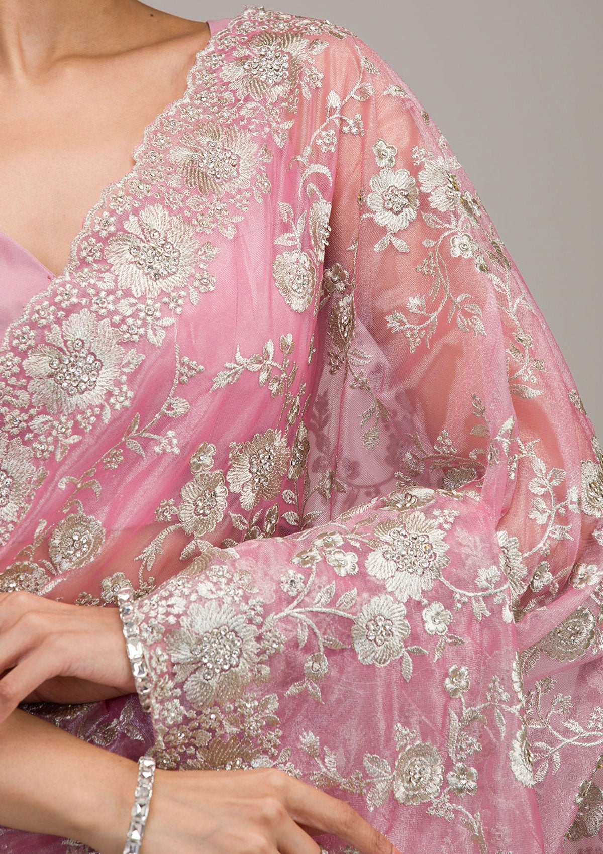 Baby Pink Zariwork Tissue Saree
