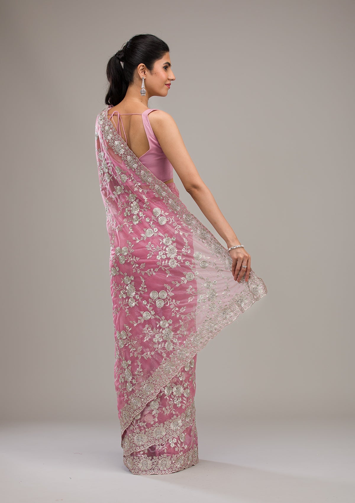 Baby Pink Zariwork Tissue Saree