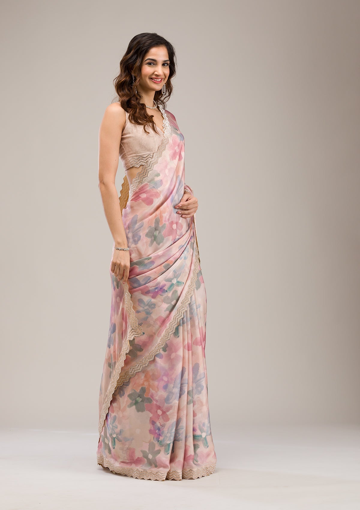 Beige Stonework Georgette Saree