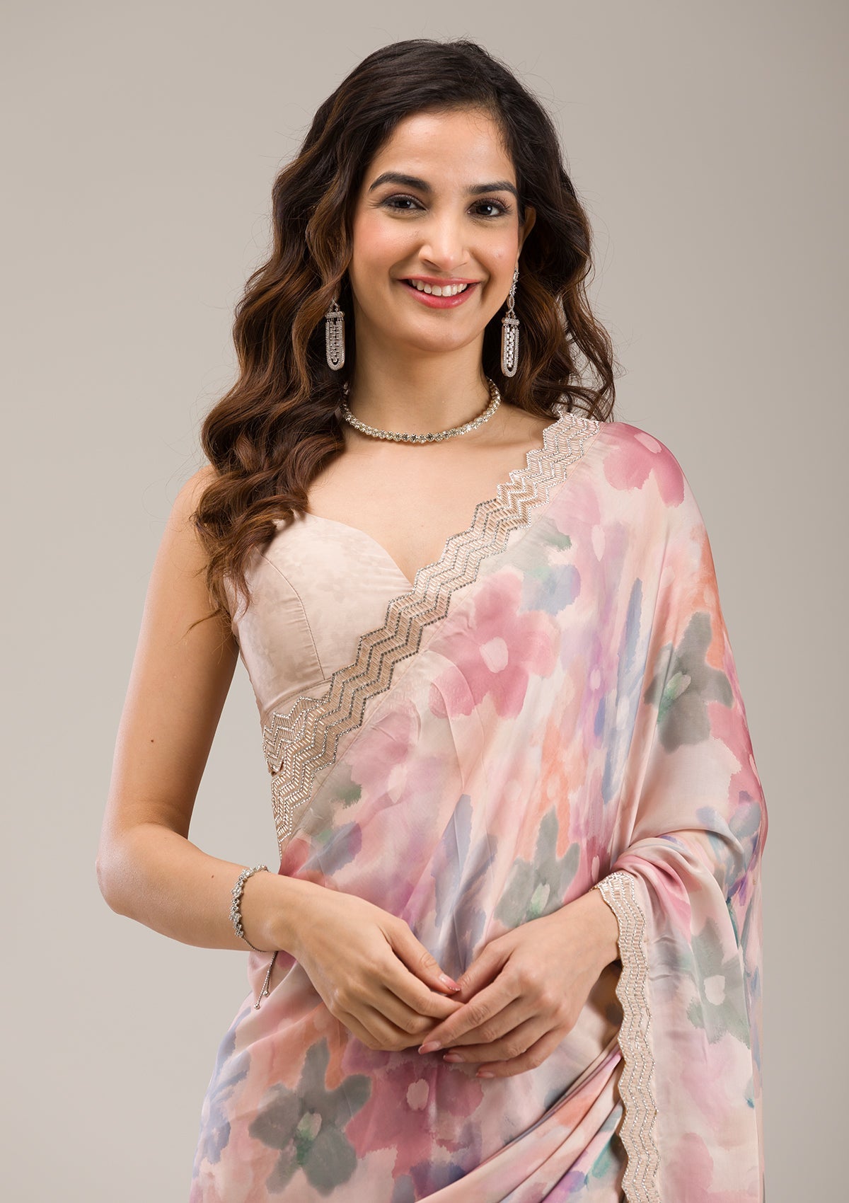 Beige Stonework Georgette Saree