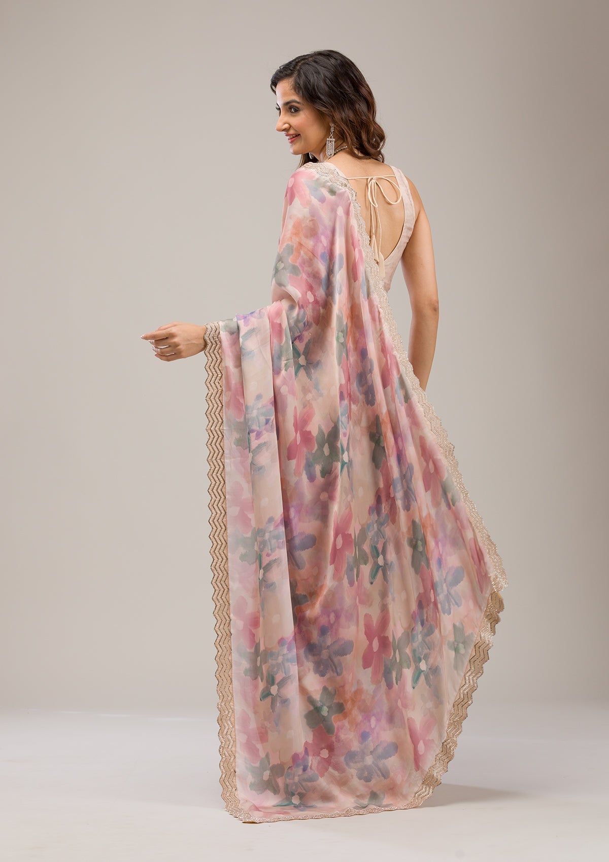 Beige Stonework Georgette Saree