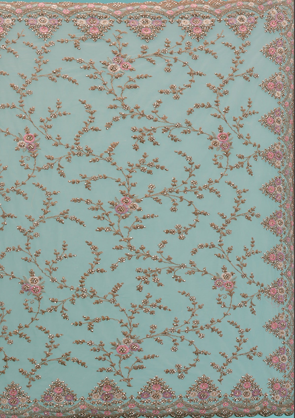 Beige Zariwork Net Saree