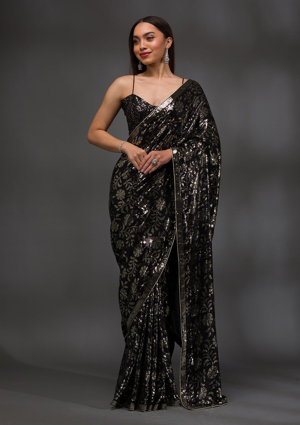 Black Sequins Georgette Saree