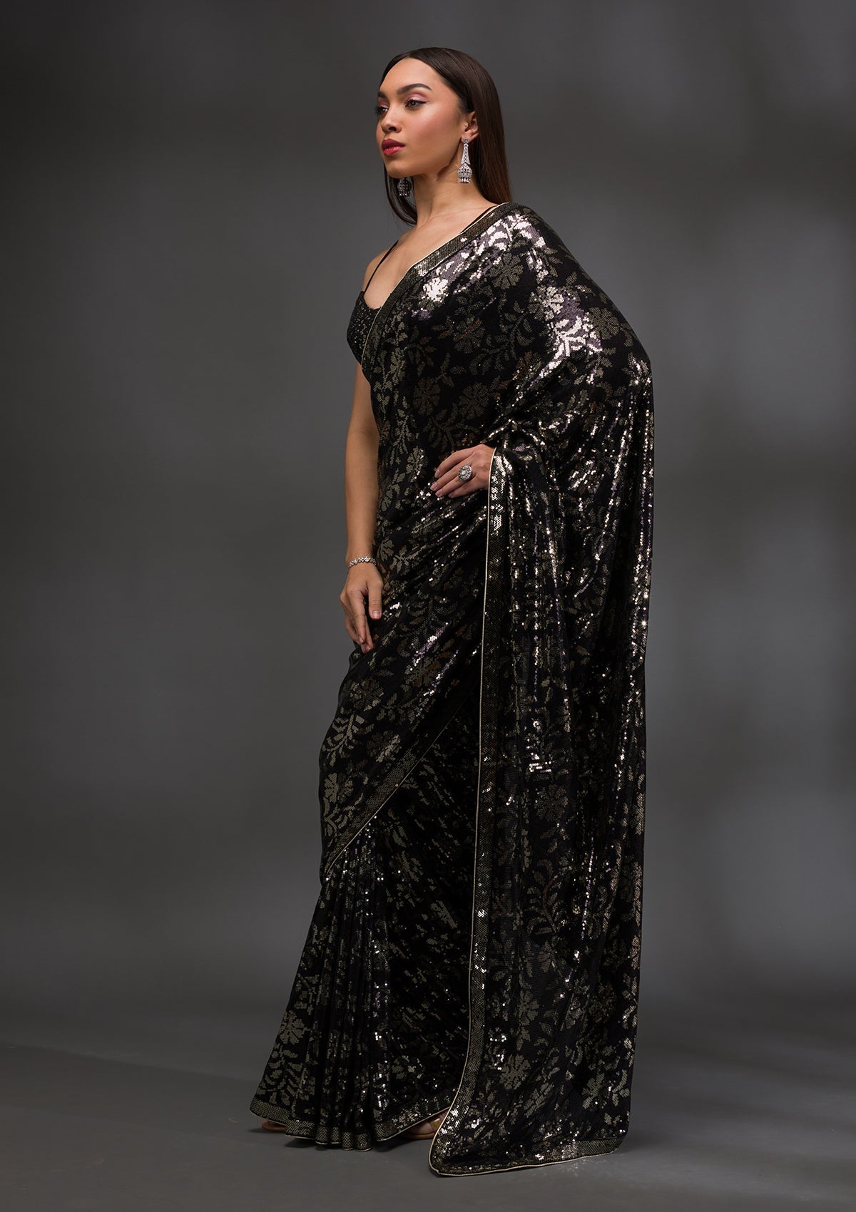 Black Sequins Georgette Saree