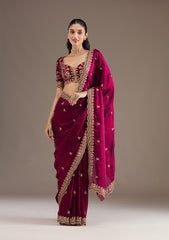 Dark Maroon Zariwork Tissue Saree