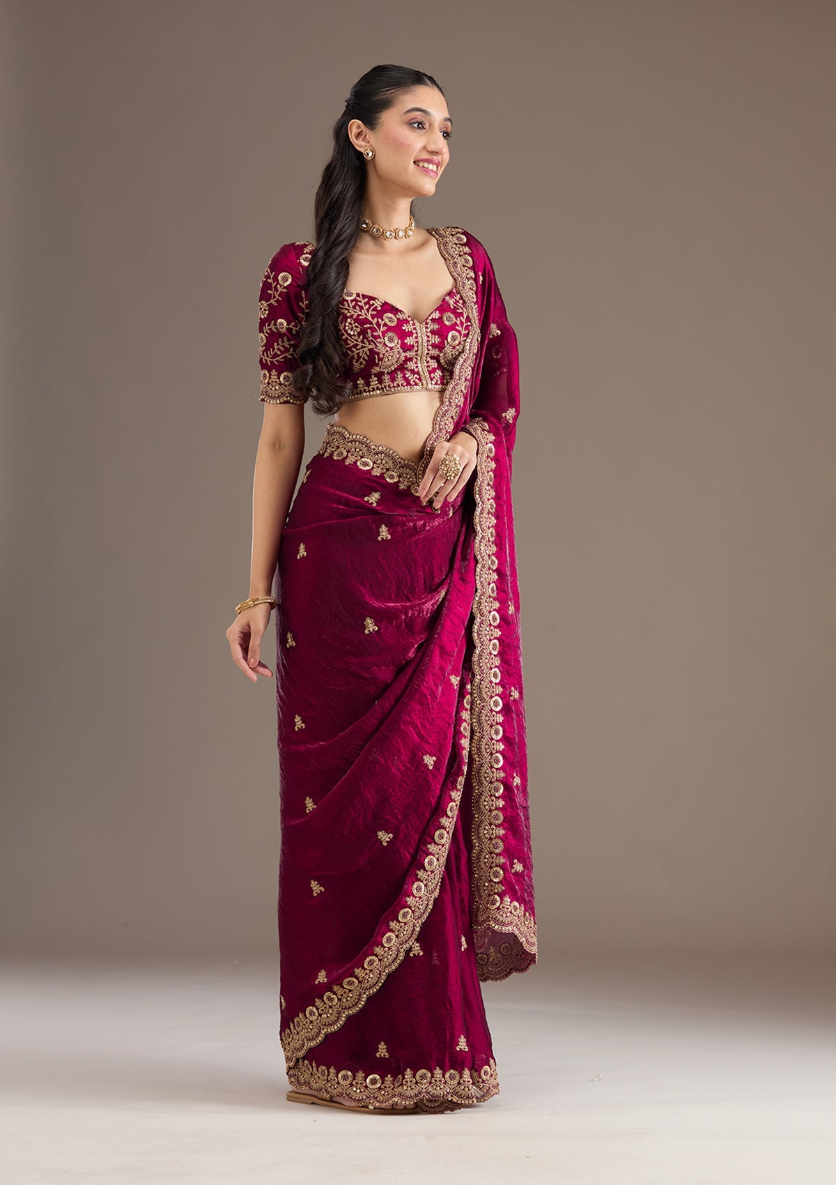 Dark Maroon Zariwork Tissue Saree