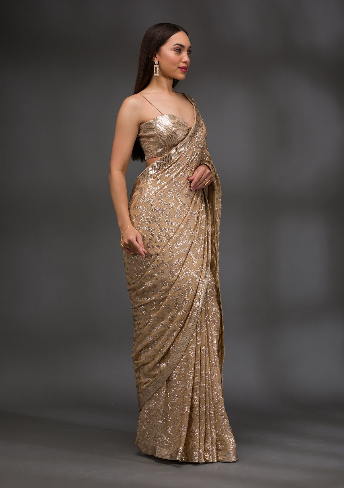 Gold Sequins Georgette Saree