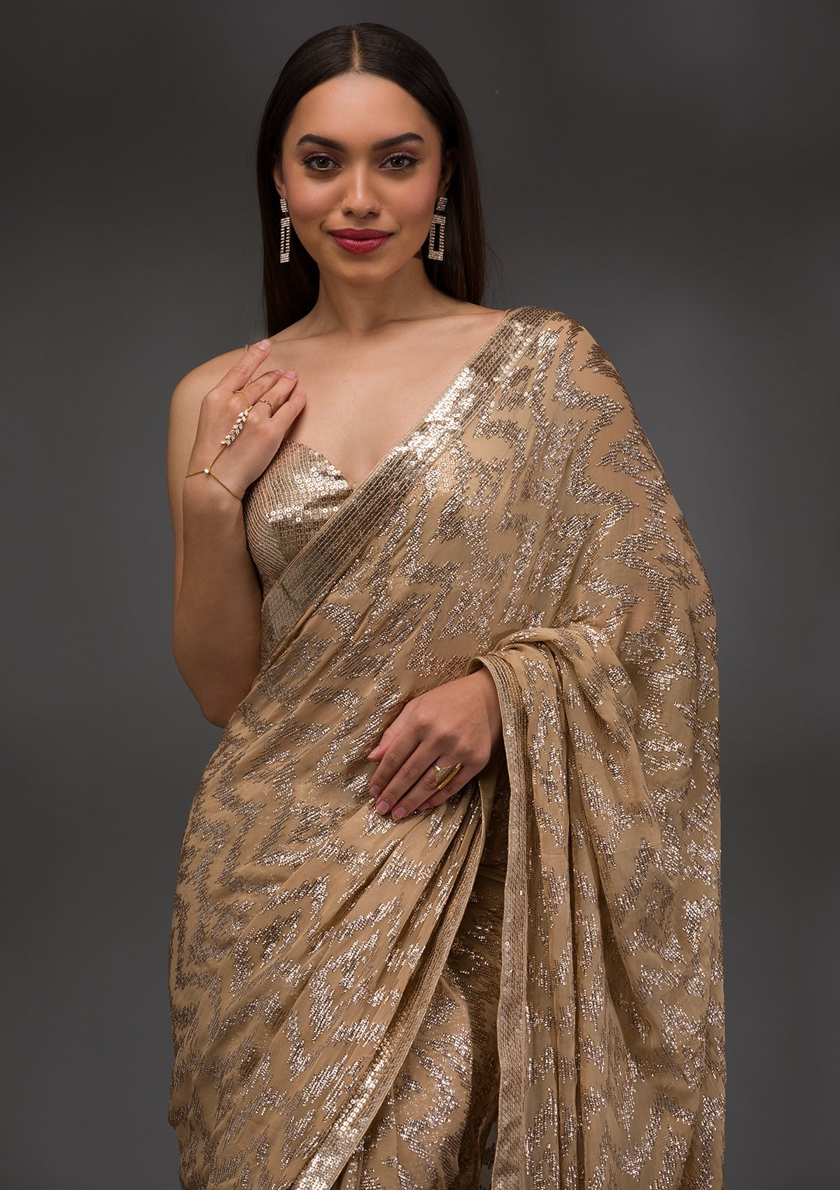 Gold Sequins Georgette Saree