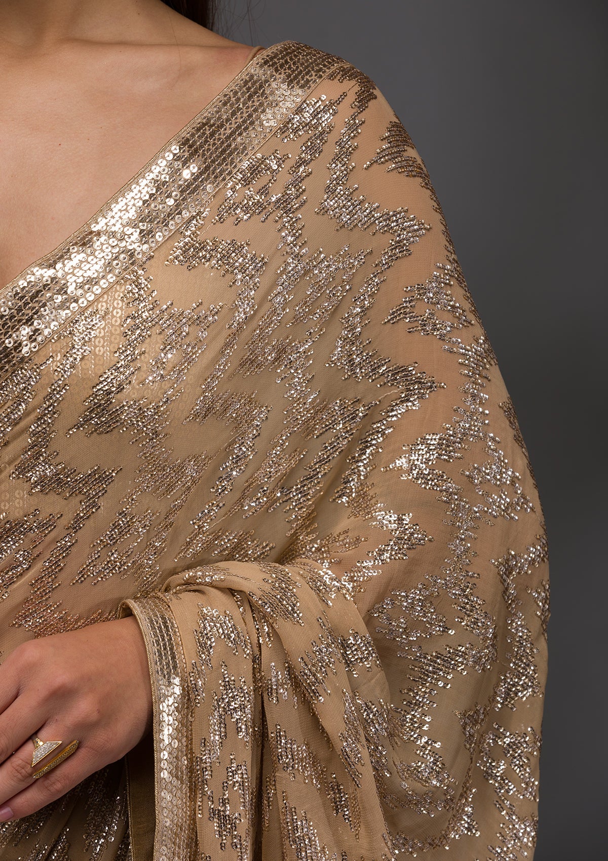 Gold Sequins Georgette Saree