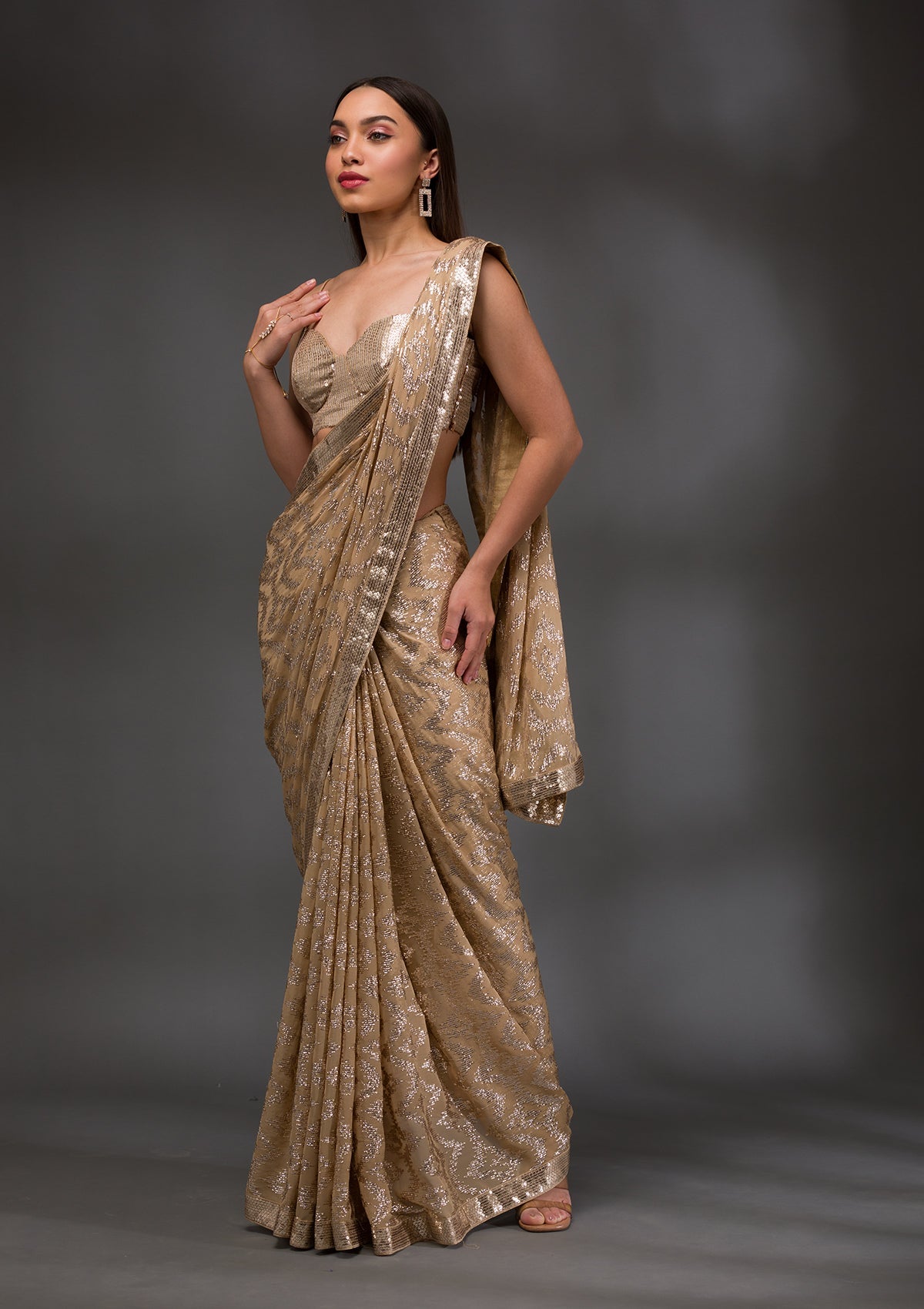 Gold Sequins Georgette Saree