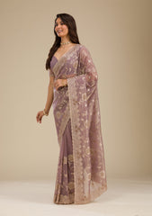 Light Brown Zariwork Tissue Saree