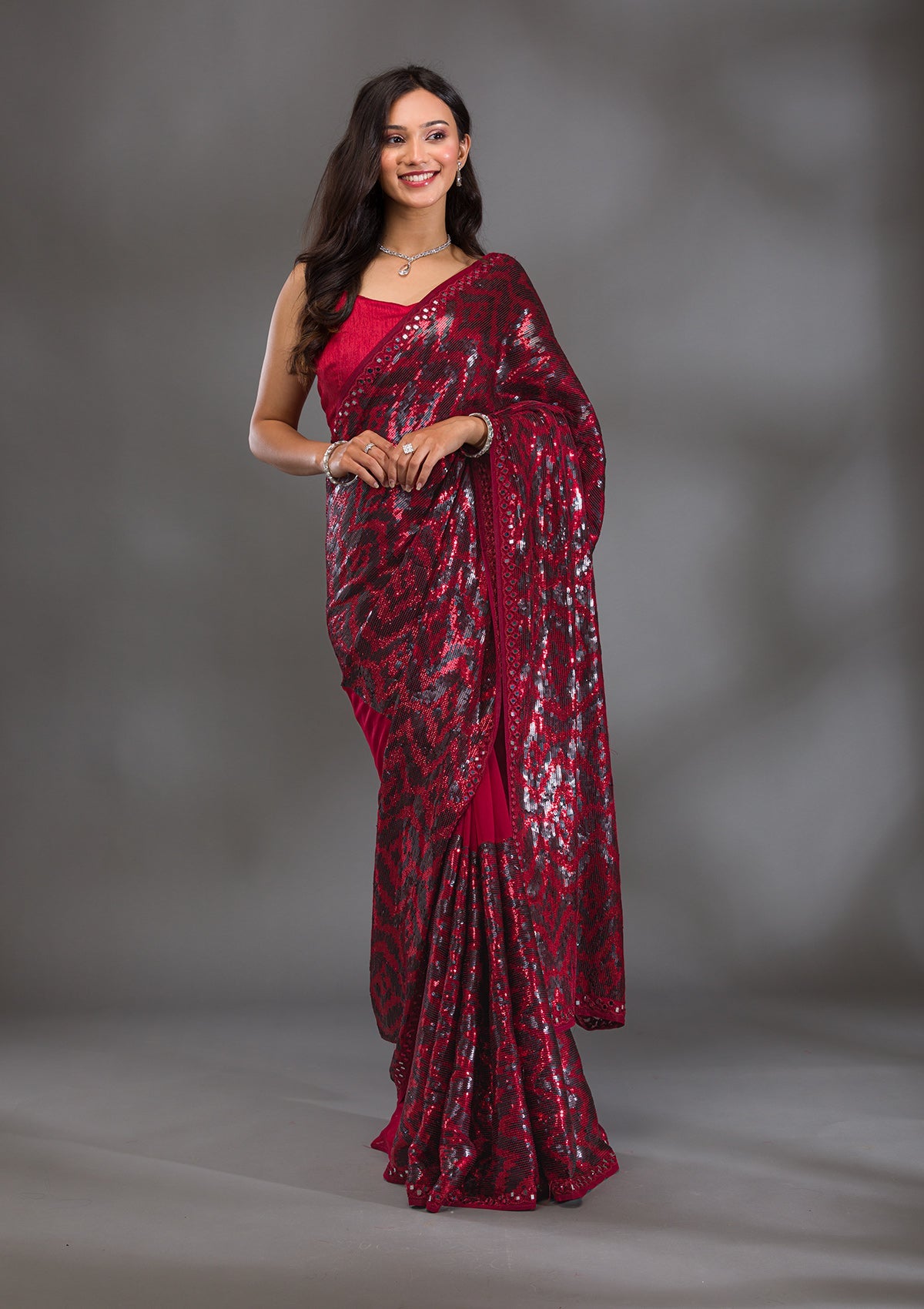 Maroon Sequins Georgette Saree