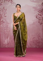Mehendi Mirrorwork Tissue Saree