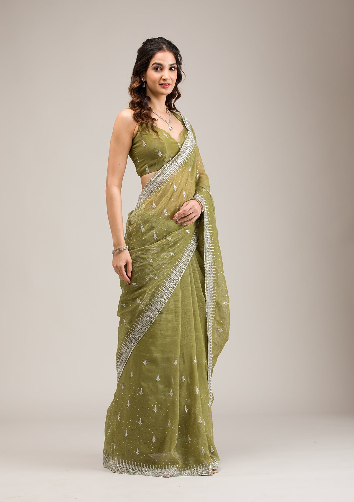 Mehendi Zariwork Tissue Saree