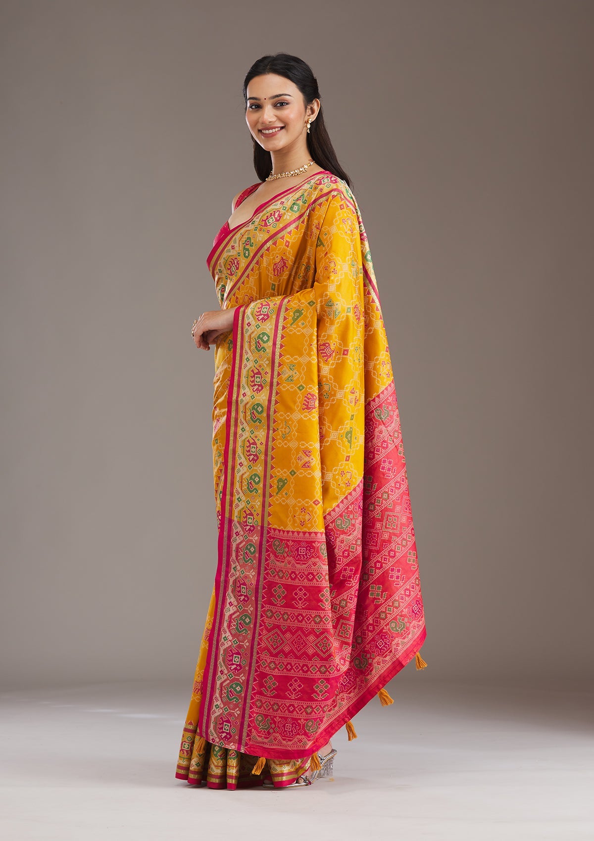 Mustard Printed Silk Saree