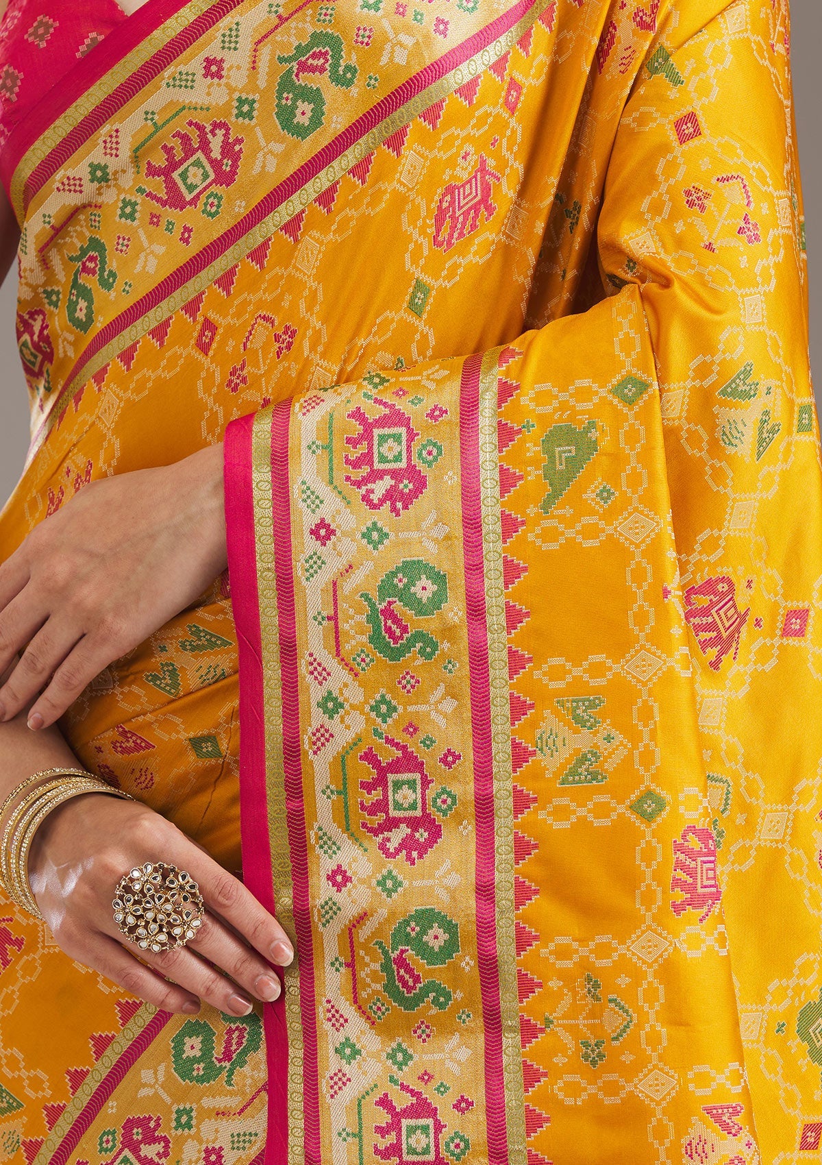 Mustard Printed Silk Saree