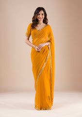 Mustard Stonework Chiffon Saree