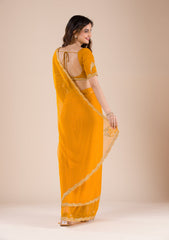 Mustard Stonework Chiffon Saree