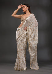 Off White Sequins Georgette Saree