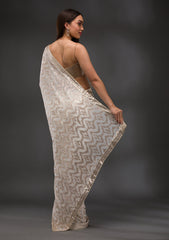 Off White Sequins Georgette Saree