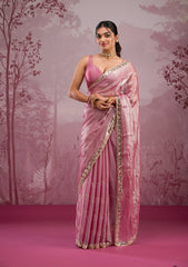 Onion Pink Mirrorwork Tissue Saree