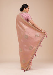 Onion Pink Mirrorwork Silk Saree