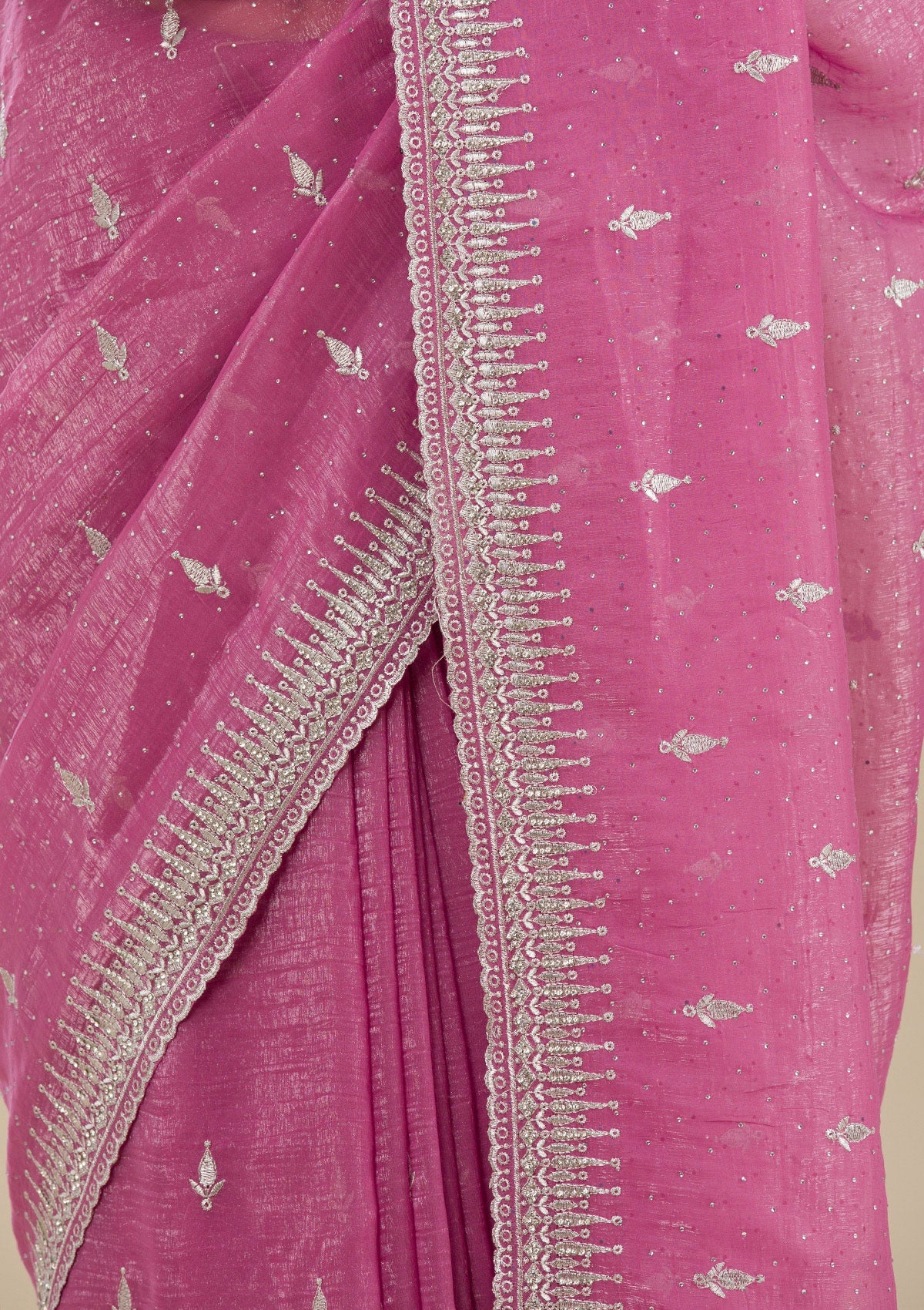 Onion Pink Zariwork Tissue Saree