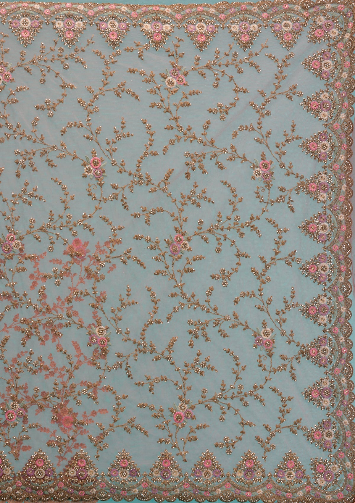 Peach Zariwork Net Saree