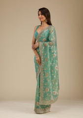 Sea Green Zariwork Tissue Saree