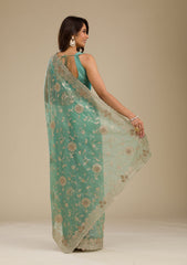 Sea Green Zariwork Tissue Saree