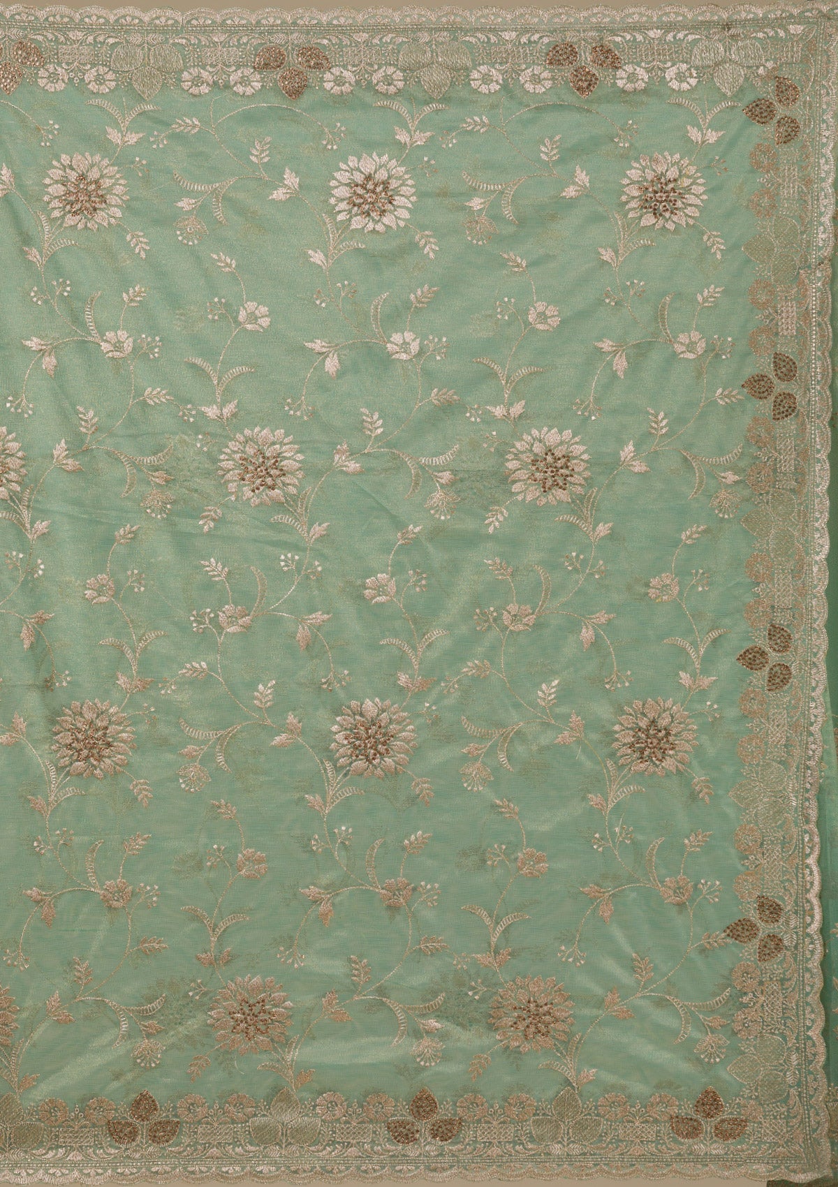 Sea Green Zariwork Tissue Saree
