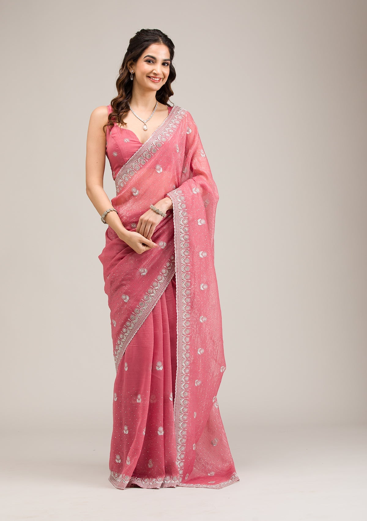 Pink Zariwork Tissue Saree