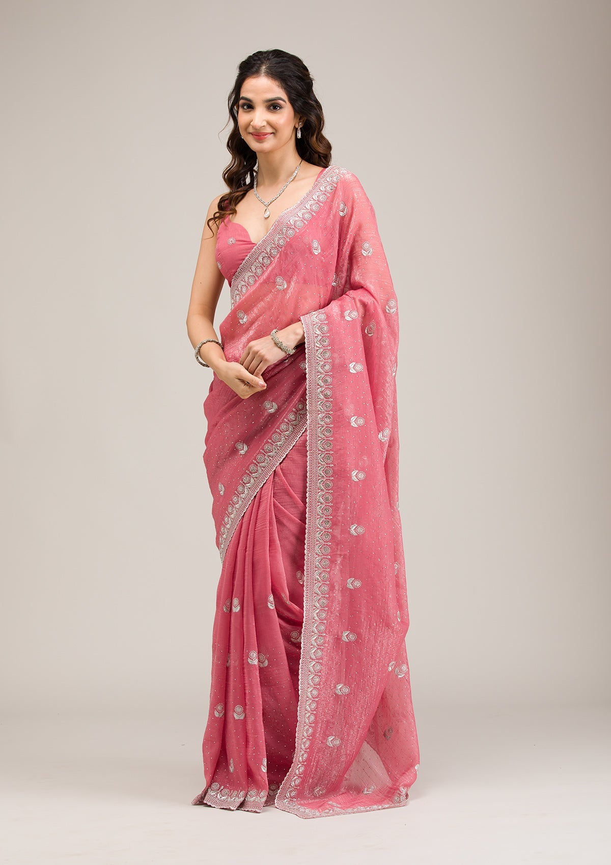Pink Zariwork Tissue Saree