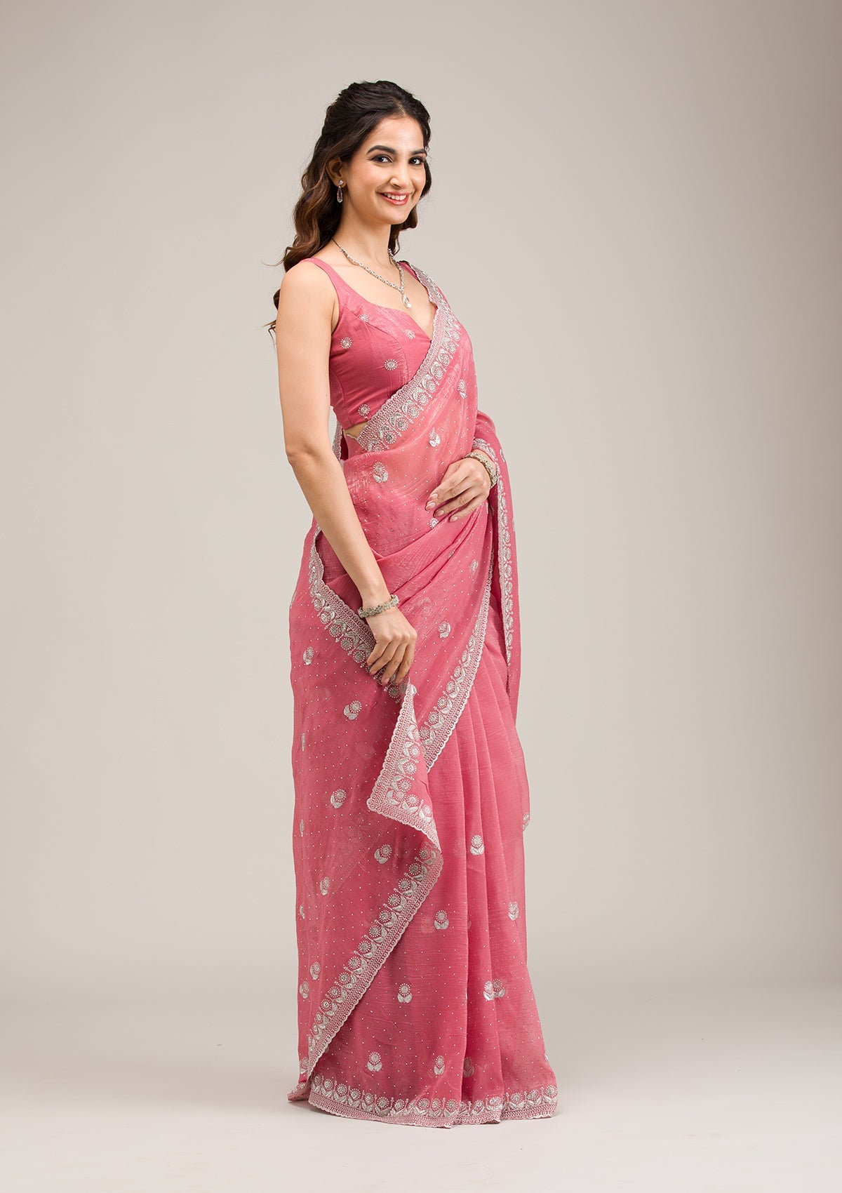 Pink Zariwork Tissue Saree