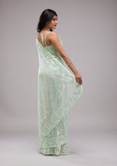 Pista Green Sequins Net Saree
