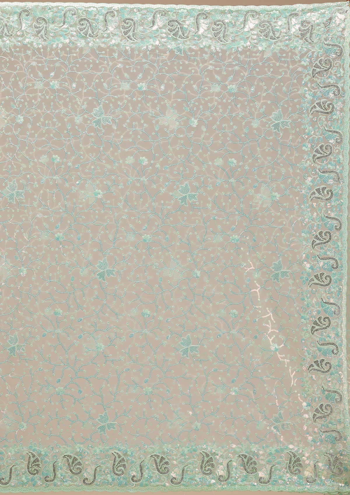 Pista Green Sequins Net Saree