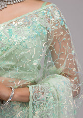 Pista Green Sequins Net Saree