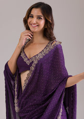 Purple Stonework Semi Crepe Saree