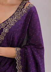 Purple Stonework Semi Crepe Saree