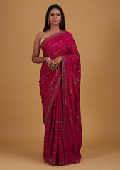 Rani Pink Swarovski Semi Crepe Designer Saree