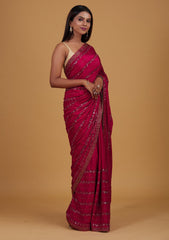 Rani Pink Swarovski Semi Crepe Designer Saree