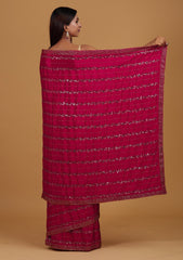 Rani Pink Swarovski Semi Crepe Designer Saree