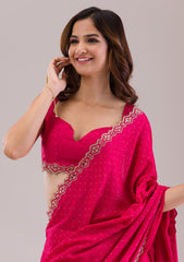 Rani Pink Stonework Semi Crepe Saree