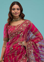 Rani Pink Zariwork Net Saree