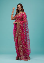 Rani Pink Zariwork Net Saree